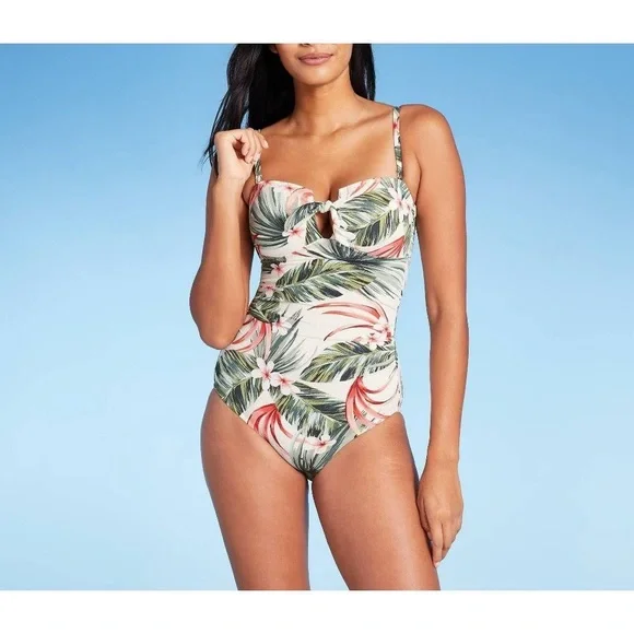 NWT Kona Sol Tropical Print swim Suit with detachable straps, Size M - Picture 6 of 12